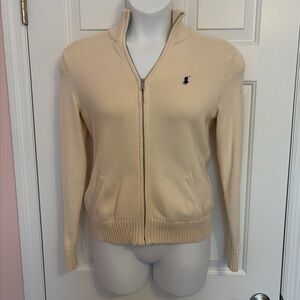 Ralph Lauren Sport Cable Knit Sweater Women Large Zip Up Ivory White Y2K